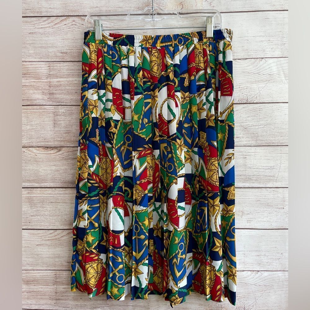 VINTAGE ANDREA GAYLE NAUTICAL PRINT‎ PLEATED SKIRT